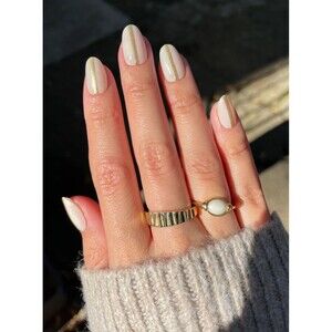 PAINTBOX Press on Nails Cream Gold Stipe Medium Length SPACE AGE